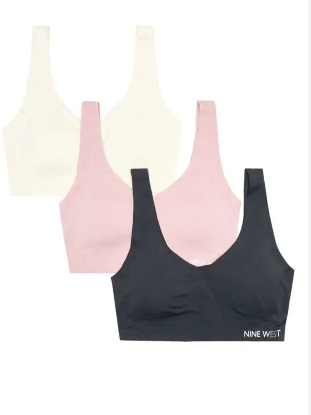 Nine West Bonded 3-pack Bralettes In Mauve/Peach and Black